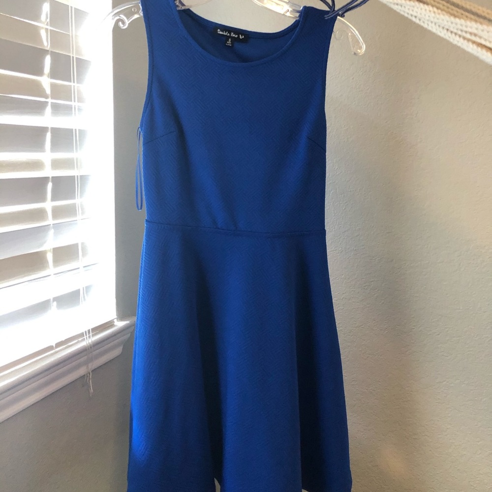 blue open back dress